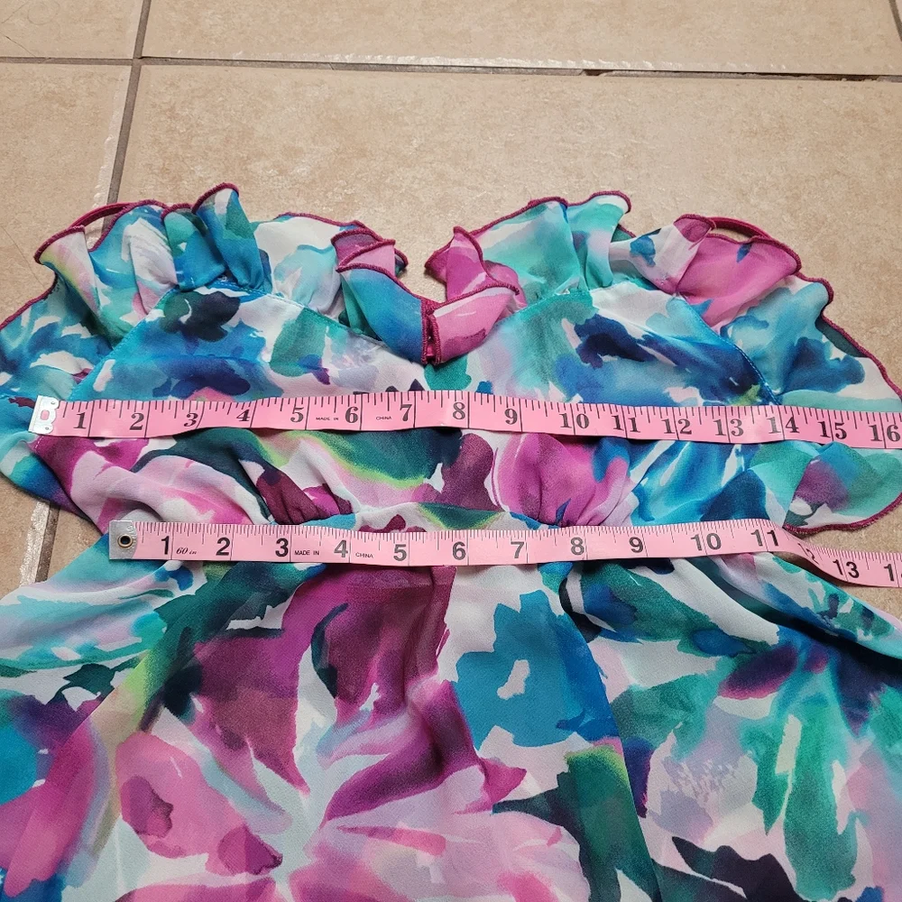 In bloom Purple Blue Floral Sheer Ruffle Nightgown